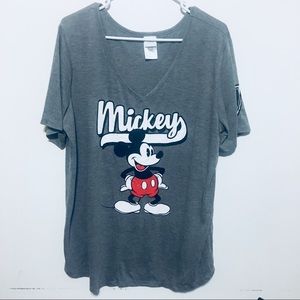 Disney Mickey V-Neck Grey T-Shirt, 2XL